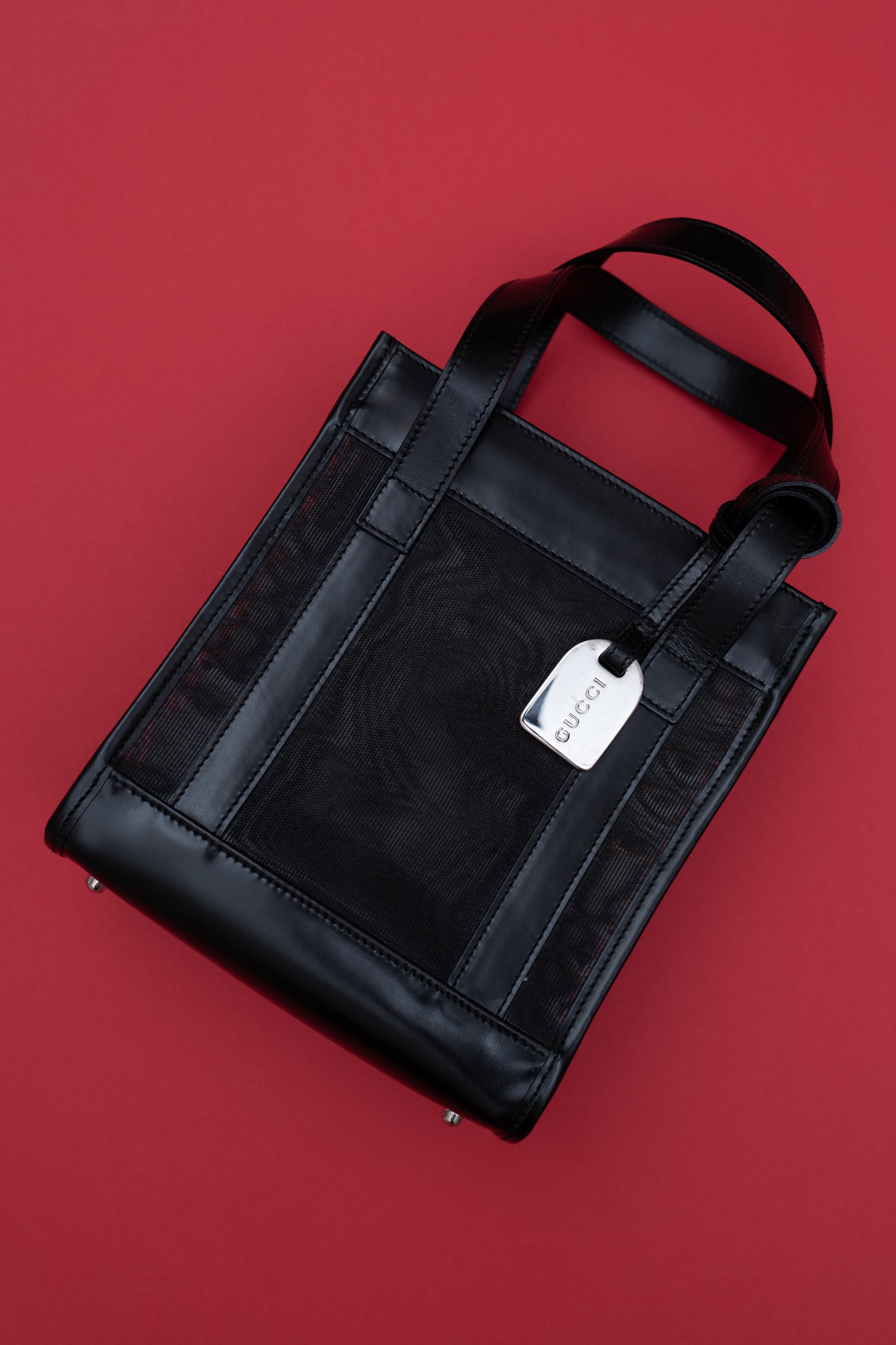 GUCCI LEATHER/MESH MINI TOTE BAG