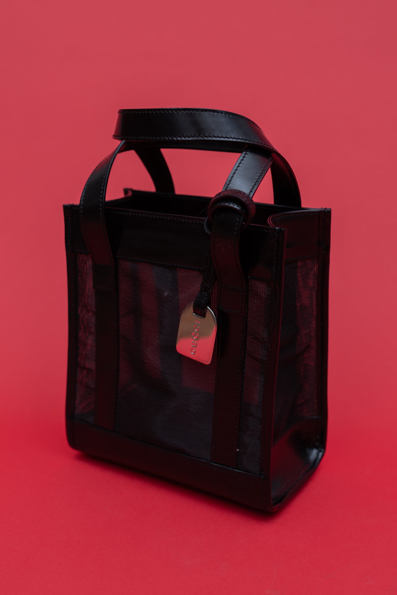 GUCCI LEATHER/MESH MINI TOTE BAG