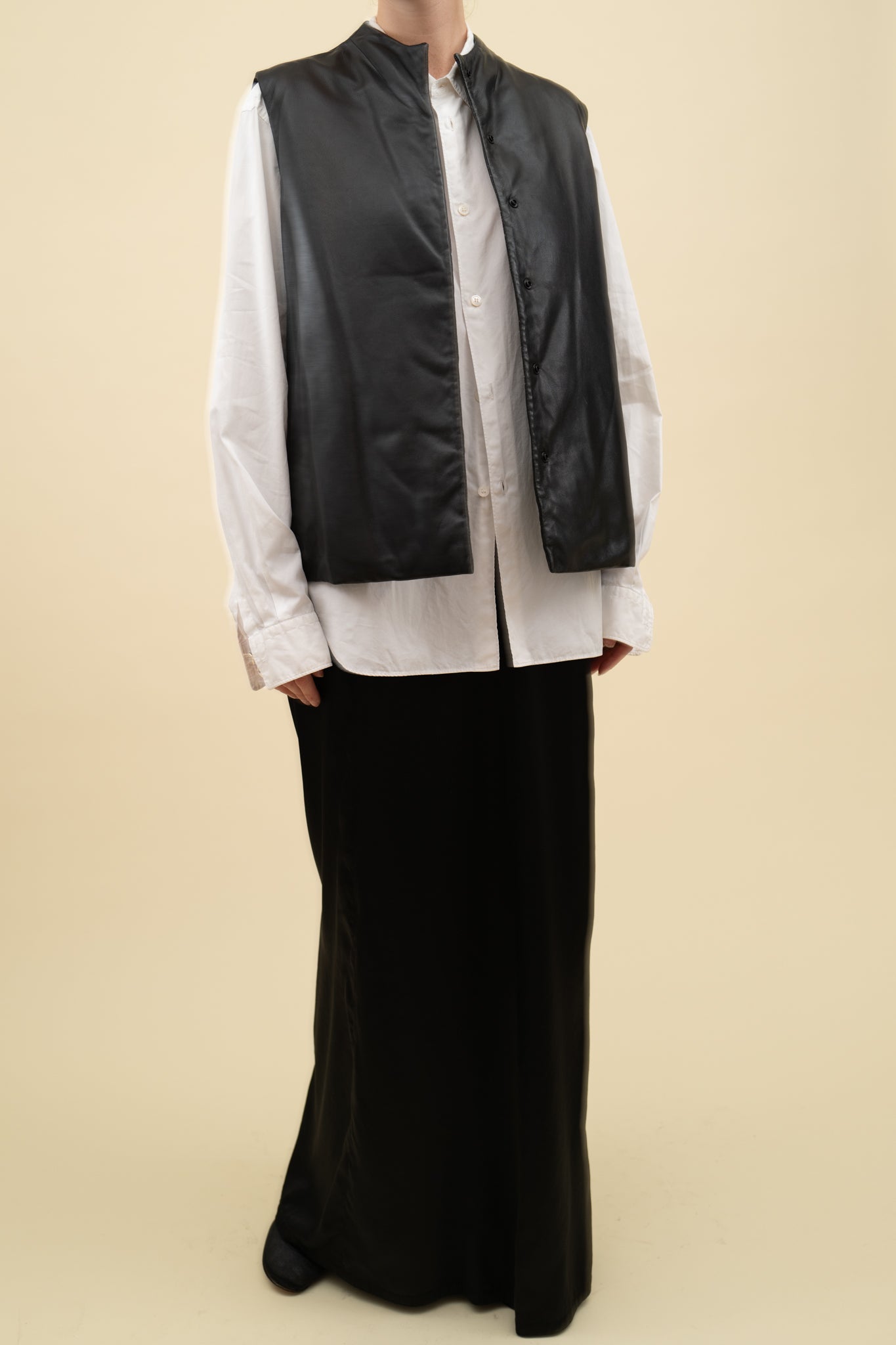 DONNA KARAN LEATHER PUFFER VEST