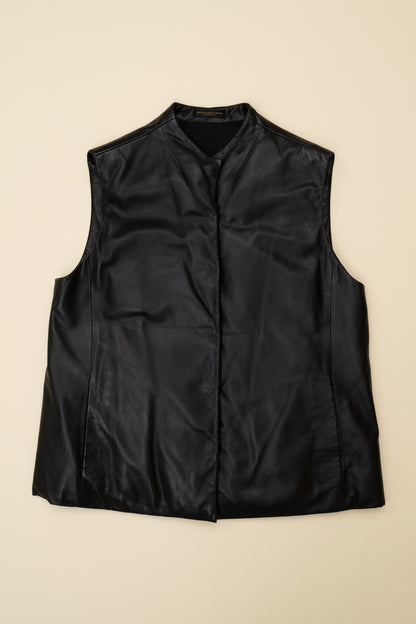 DONNA KARAN LEATHER PUFFER VEST