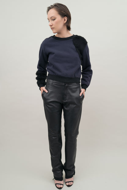 Y'S FAUX FUR PATCH SWEATER