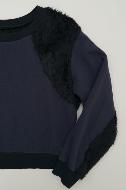 Y'S FAUX FUR PATCH SWEATER
