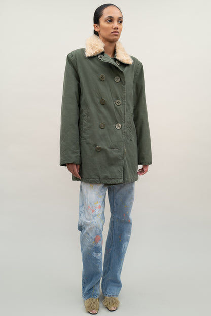 VINTAGE PEA COAT WITH FAUX FUL COLLAR