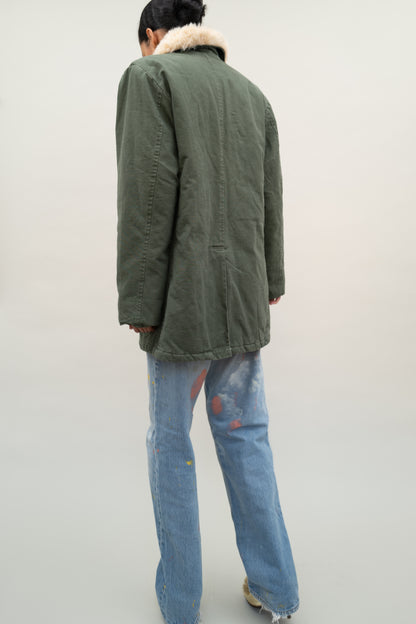 VINTAGE PEA COAT WITH FAUX FUL COLLAR