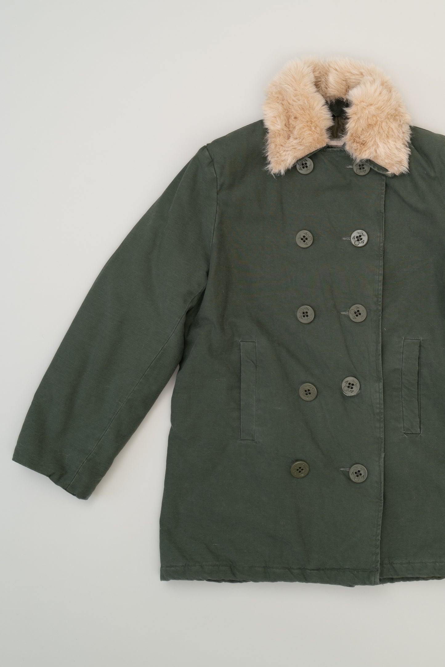 VINTAGE PEA COAT WITH FAUX FUL COLLAR
