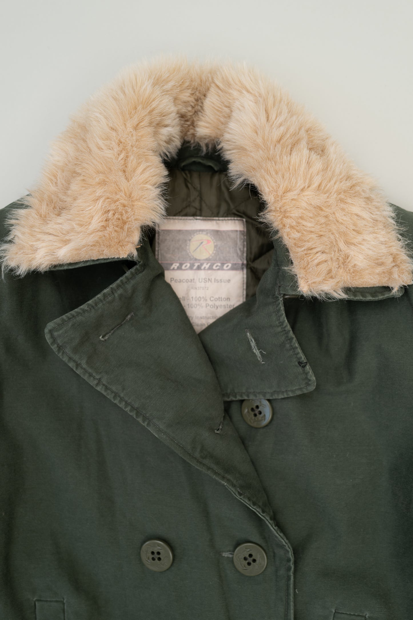 VINTAGE PEA COAT WITH FAUX FUL COLLAR