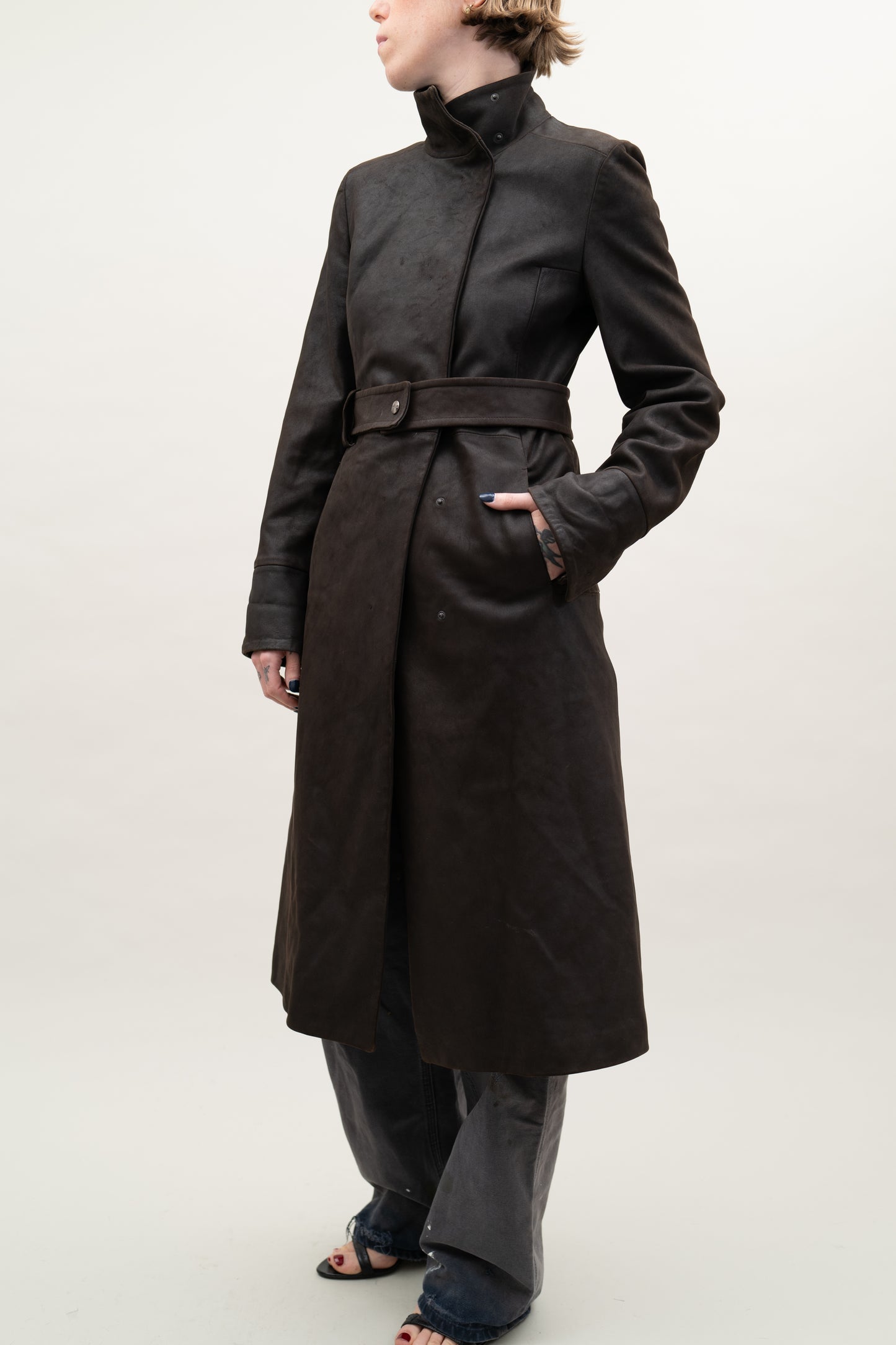 JIL SANDER LEATHER TRENCH COAT