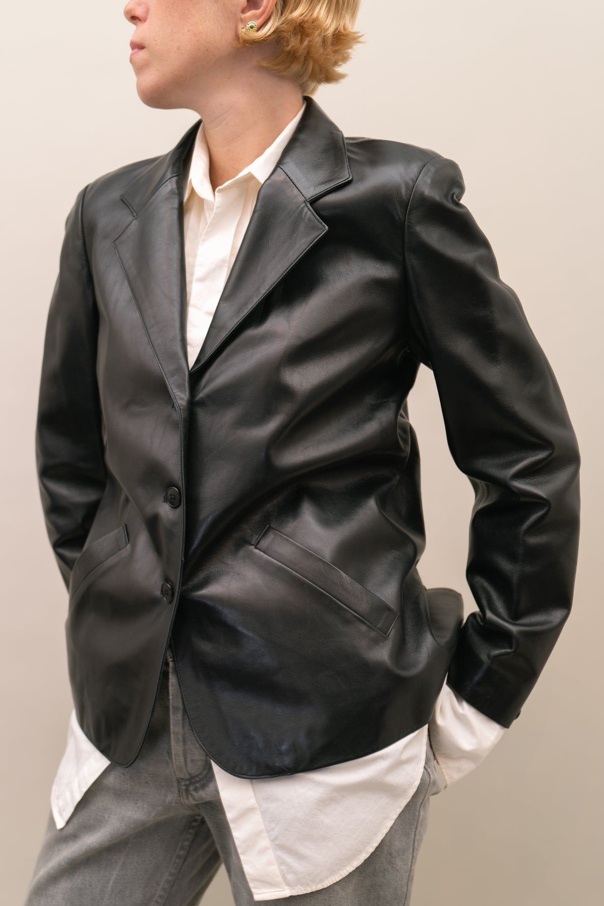 AGNES B. LEATHER BLAZER, 80'S